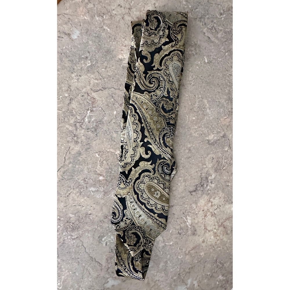 Sean John Mens Silk Tie Gold Black Paisley Jacquard Formal Wedding Necktie - Picture 1 of 6